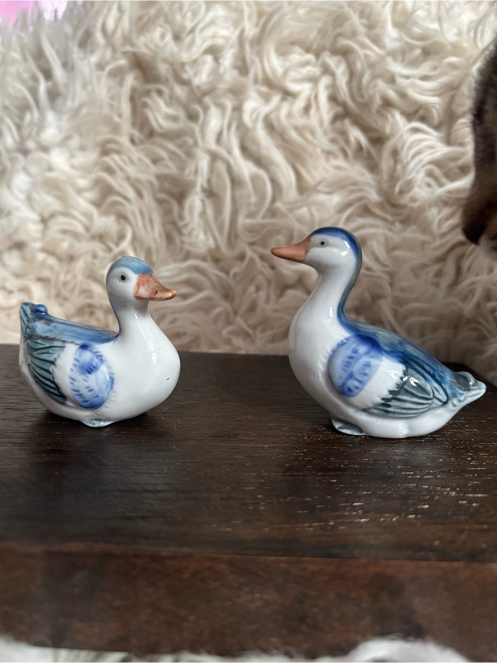 Vintage Porcelain Japanese Atagiri Blue And White Hand Painted Ducks